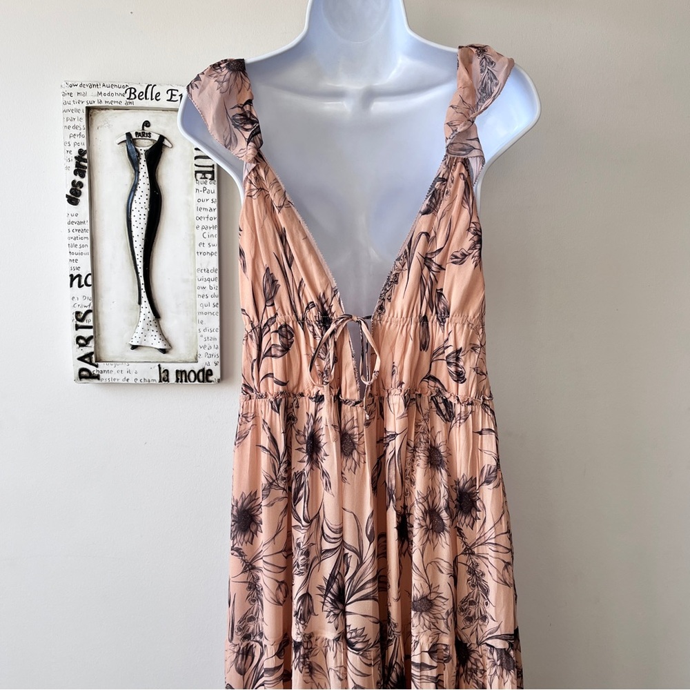 REISS Floral Print Blush Maxi Dress Size 6 - Picture 8 of 15
